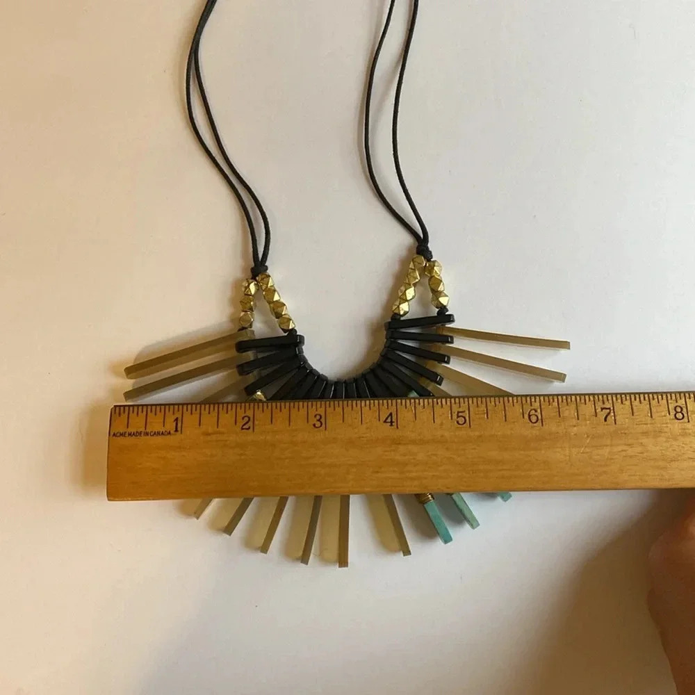 NEW Fair Trade Beaded Fan Statement  Large Necklace Rope Gold Black Turquoise - Picture 10 of 12